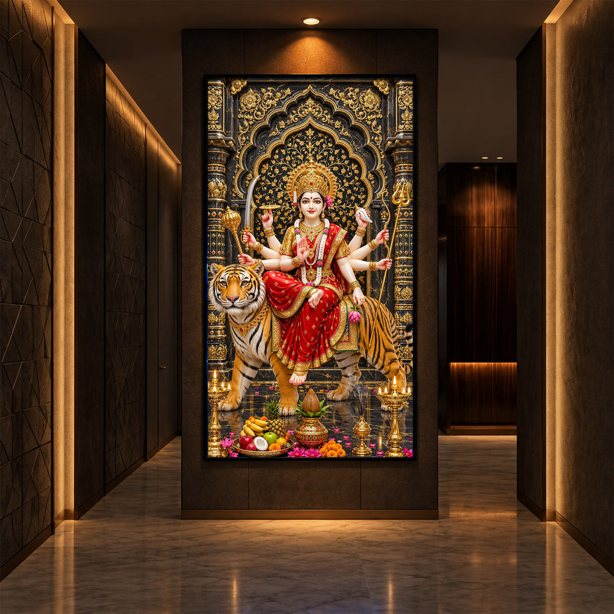 Ashtabhuja Durga Modern Luxury Backlight Vertical Wall Art