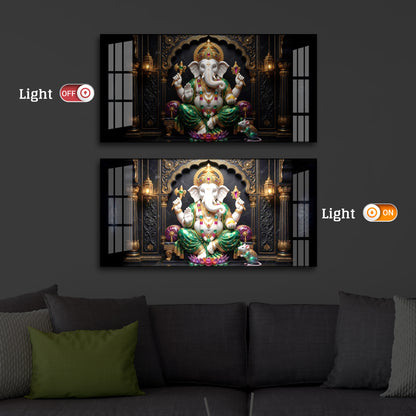 Majestic Lord Ganesha Luxury Backlight Horizontal Wall Art