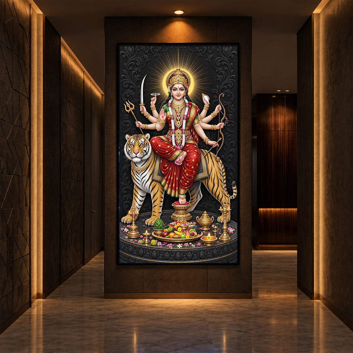 Maa Sherawali Modern Luxury Backlight Vertical Wall Art