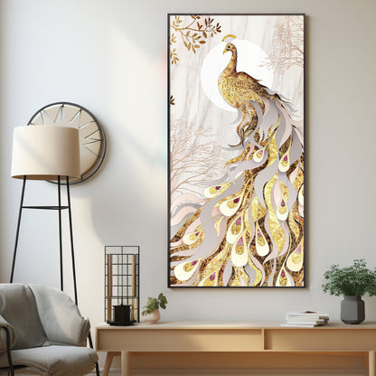 Golden Gradient Peacock Premium Acrylic Vertical Wall Art