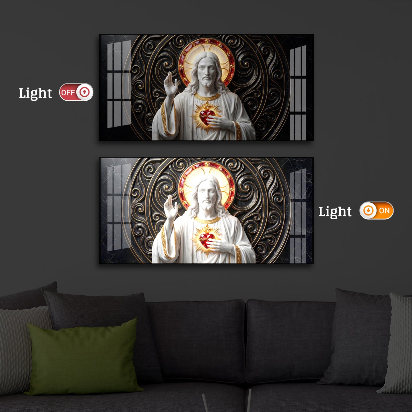 Heart Of Jesus Modern Luxury Backlight Horizontal Wall Art