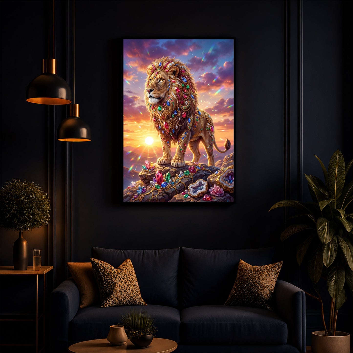 Majestic Lion Modern Luxury Backlight Vertical Wall Art