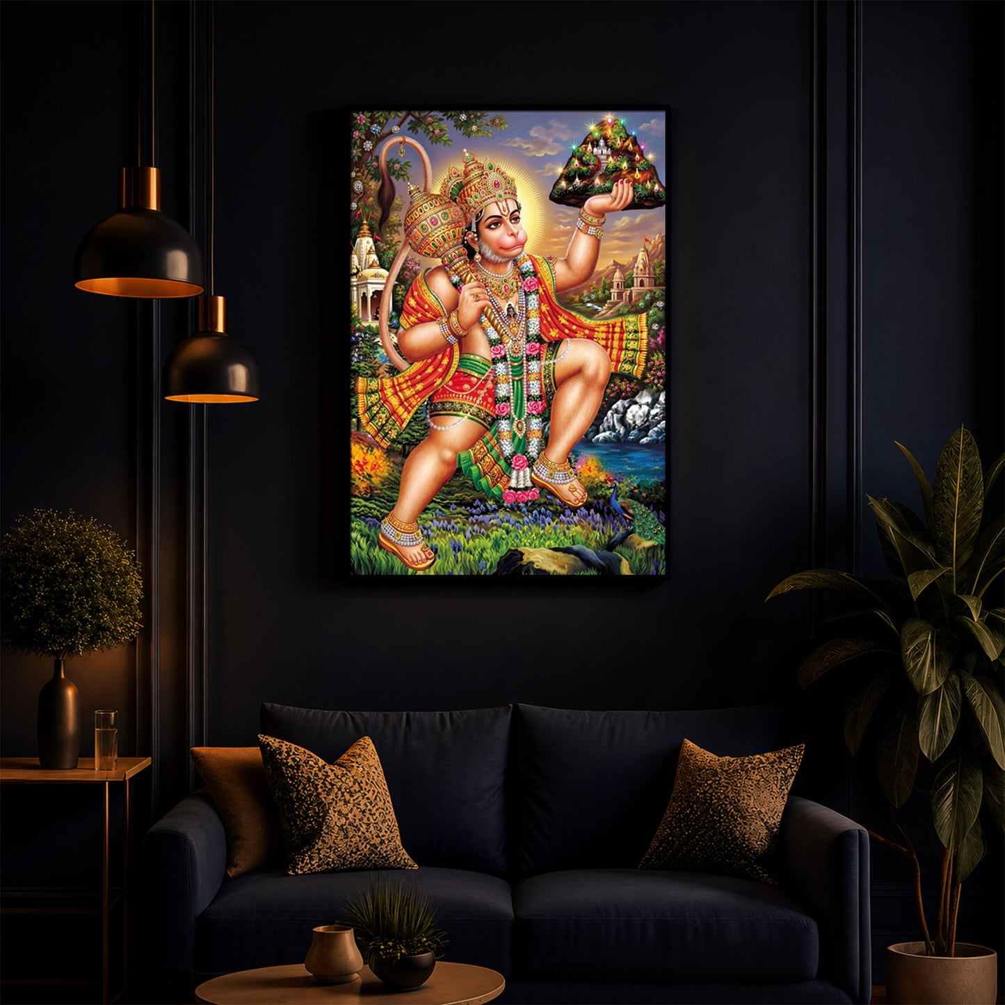Hindu God Lord Hanuman Ji Modern Luxury Backlight Vertical Wall Art