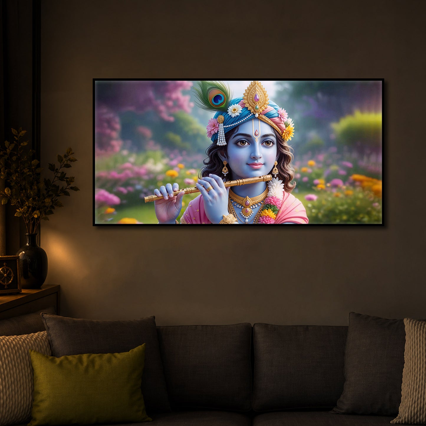 Krishna Ji Modern Luxury Backlight Horizontal Wall Art