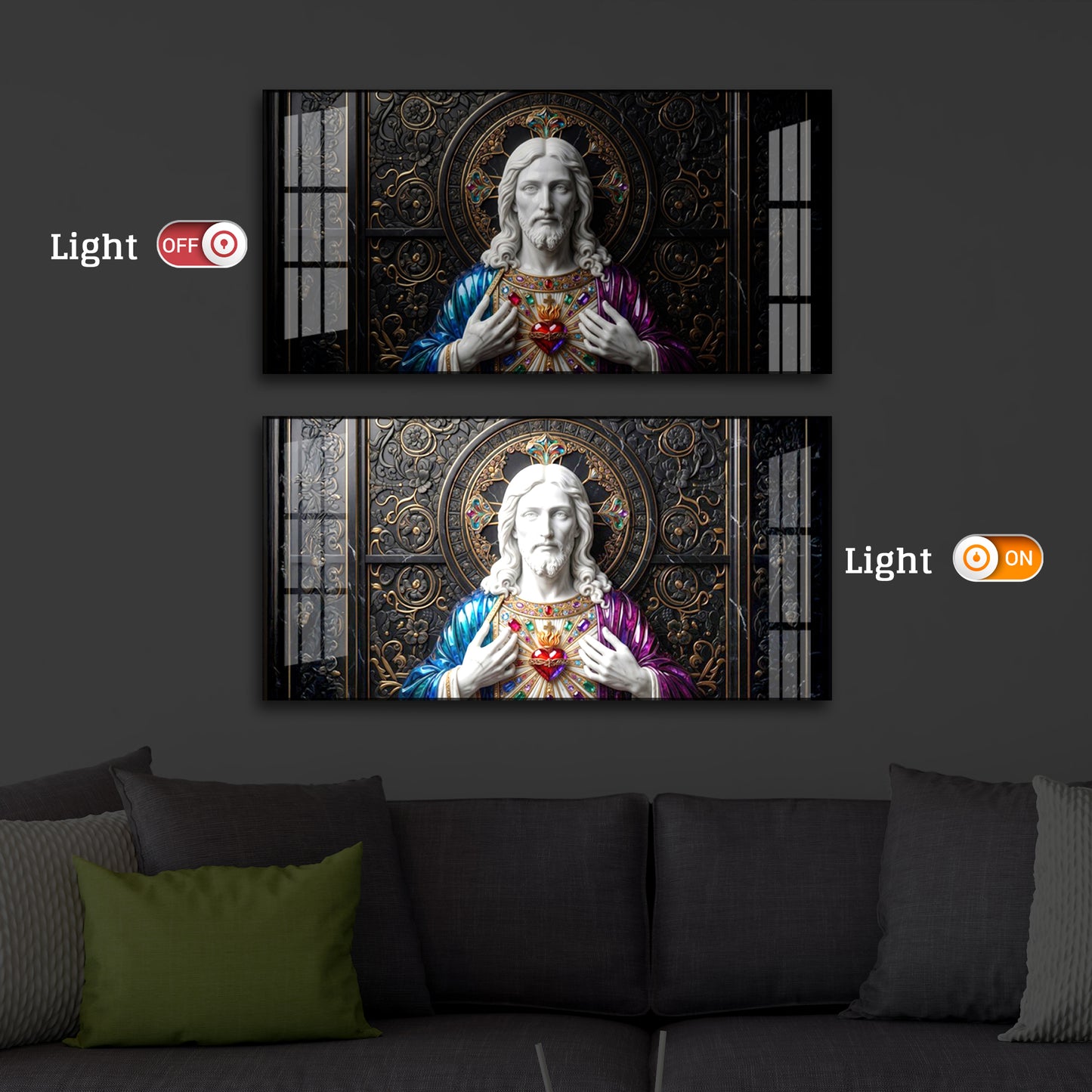 Sacred Heart Of Jesus Modern Luxury Backlight Horizontal Wall Art