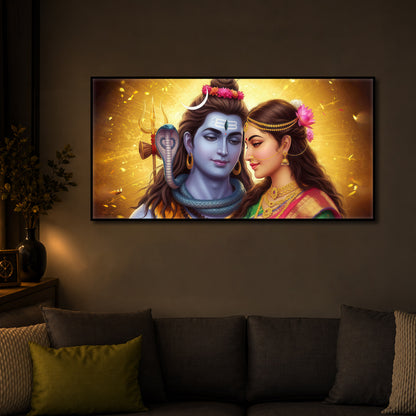 Shiv Parvati Modern Luxury Backlight Horizontal Wall Art