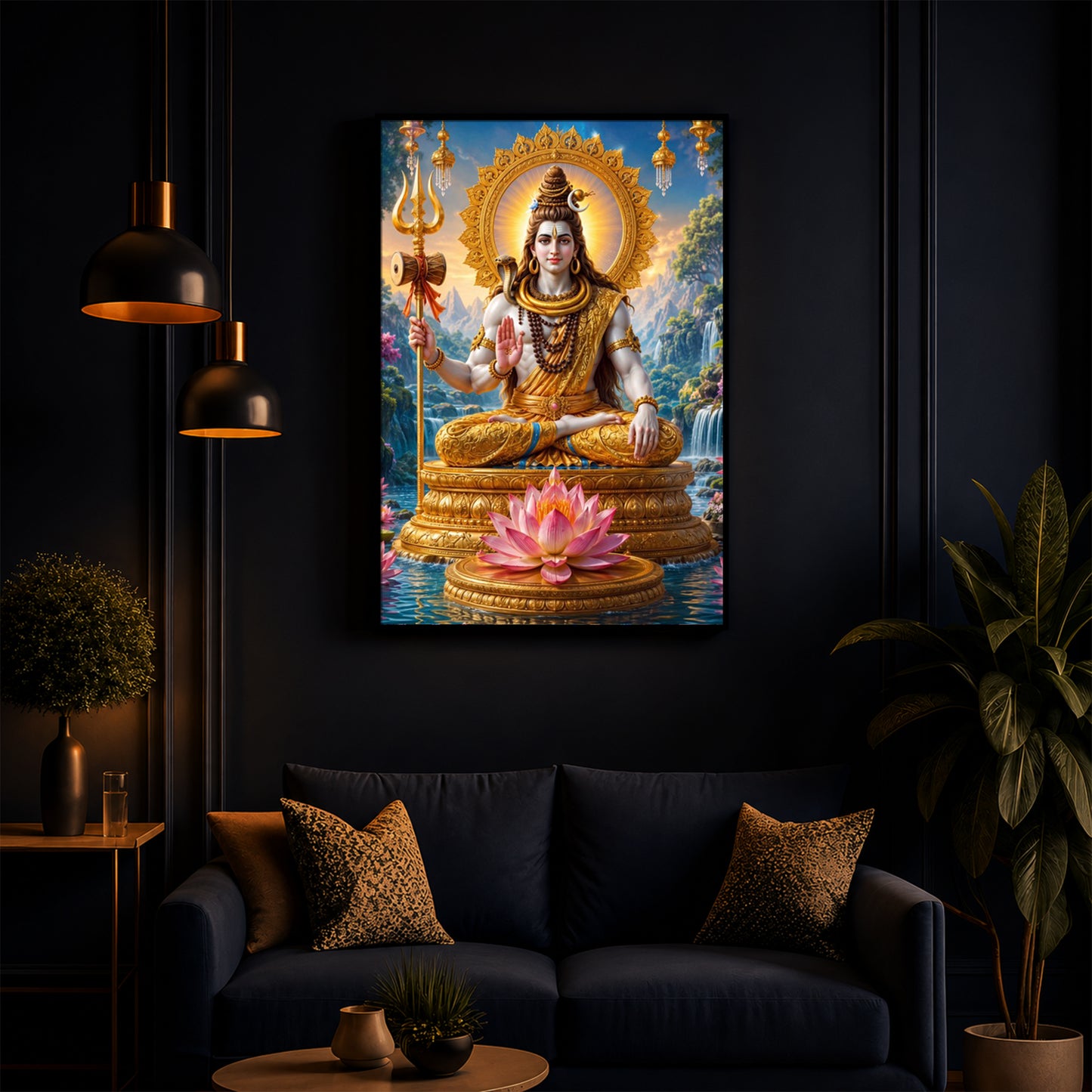 Lord Shiva Seated In Deep Meditation Modern Luxury Backlight Vertical Wall Art