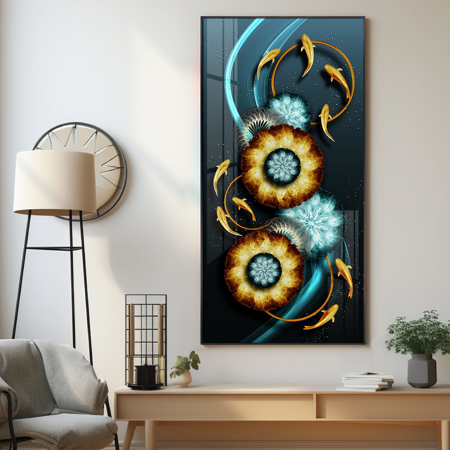 Fishes With Fractal Flowers Premium Acrylic Vertical Wall Art