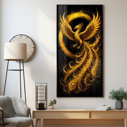Majestic Golden Phoenix Rising Premium Acrylic Vertical Wall Art
