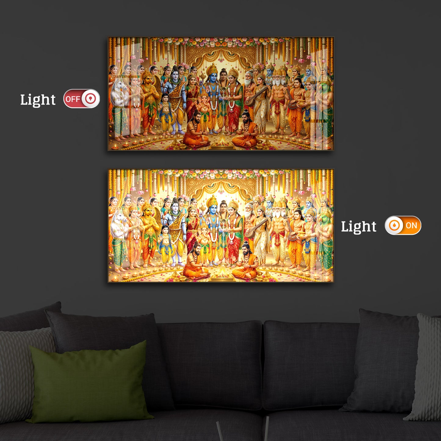 Divine Depiction of Shrinivasa Kalyanam Modern Luxury Backlight Horizontal Wall Art