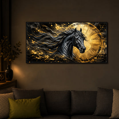 Abstract Black Horse Modern Luxury Backlight Horizontal Wall Art