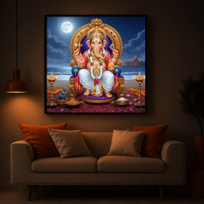 Shree Ganesh Ji Modern Luxury Backlight Square Wall Art