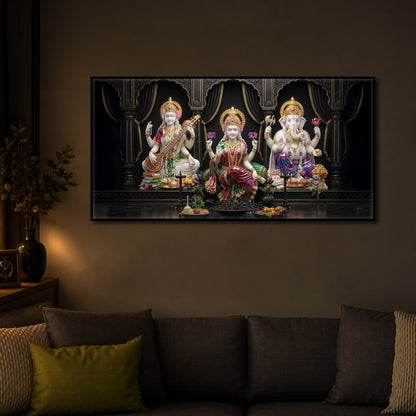 Saraswati,Lakshmi, & Lord Ganesha Modern Luxury Backlight Horizontal Wall Art