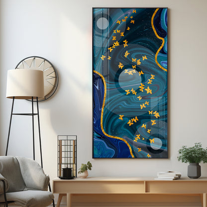 Elegance Of Golden Butterfly Premium Acrylic Vertical Wall Art