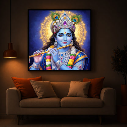 Jai Shree Krishna Modern Luxury Backlight Square Wall Art
