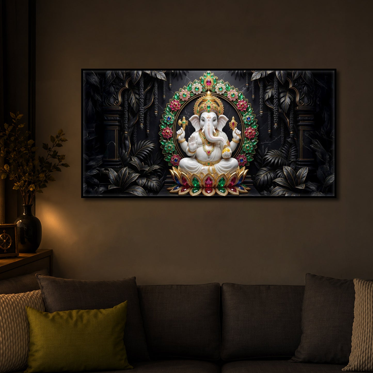 Depicts Lord Ganesha Modern Luxury Backlight Horizontal Wall Art