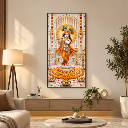Standing Krishna With Flute Premium Acrylic Vertical Wall Art