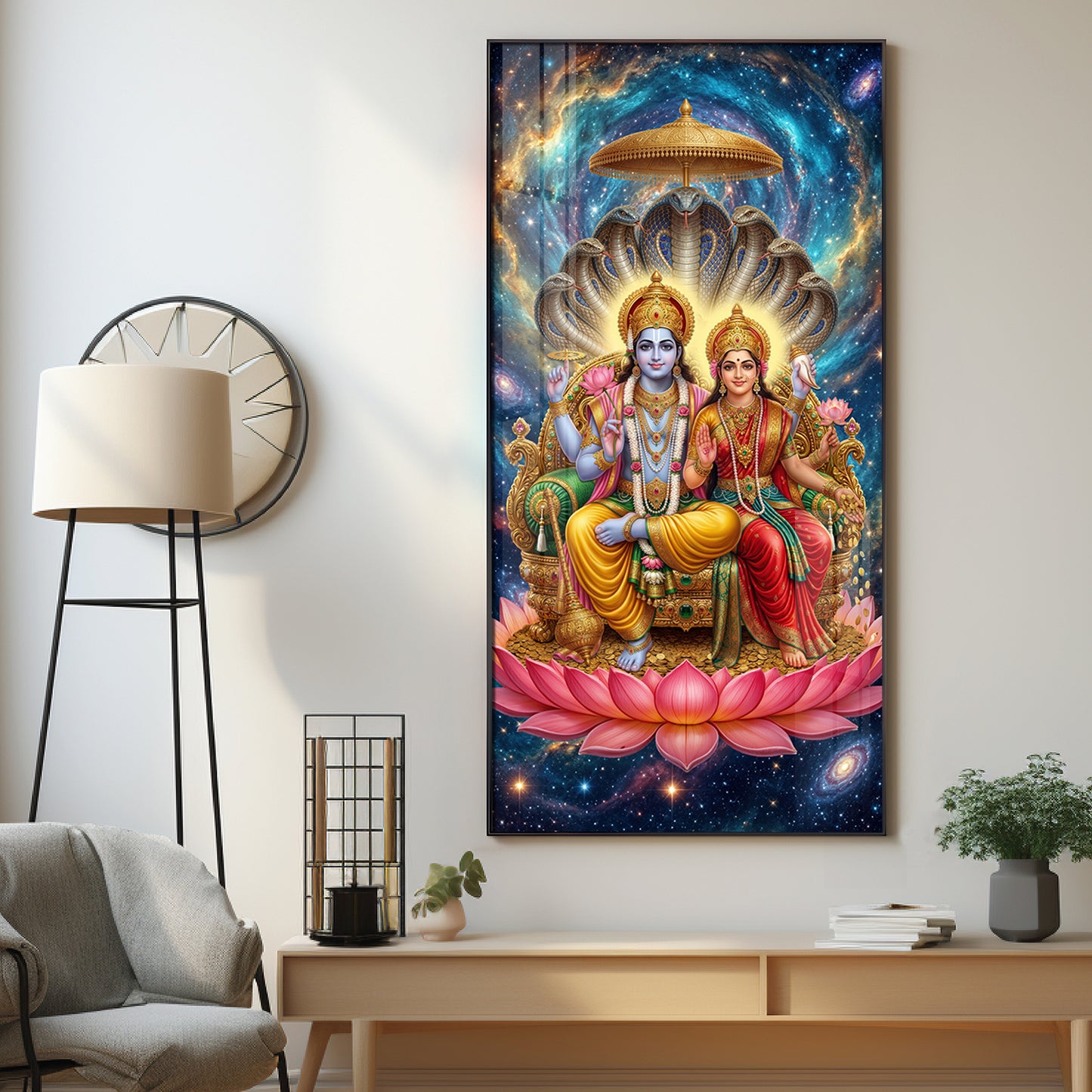 Lord Vishnu & Goddess Lakshmi Premium Acrylic Vertical Wall Art