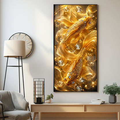 Beautiful Golden Koi Fish Premium Acrylic Vertical Wall Art