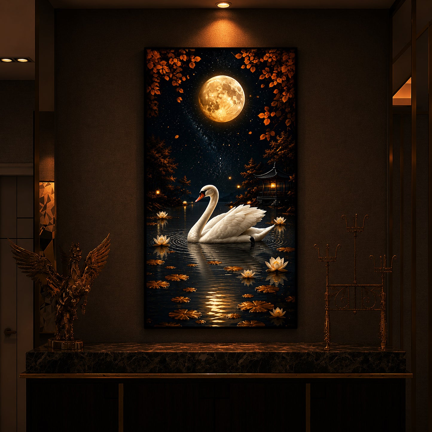 White Swan Modern Luxury Backlight Vertical Wall Art