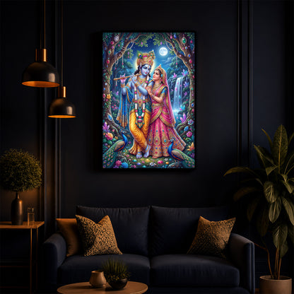 Eternal Love of Radha Krishna Modern Luxury Backlight Vertical Wall Art
