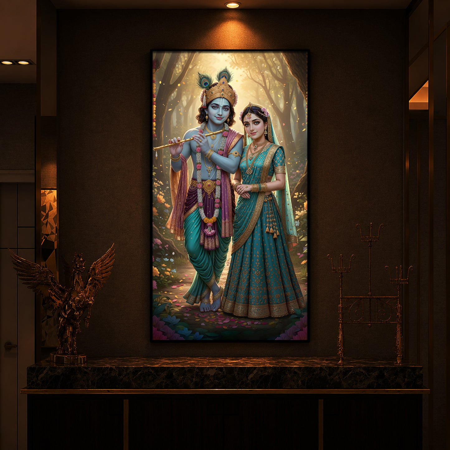 Radhe Krishna Ji Modern Luxury Backlight Vertical Wall Art