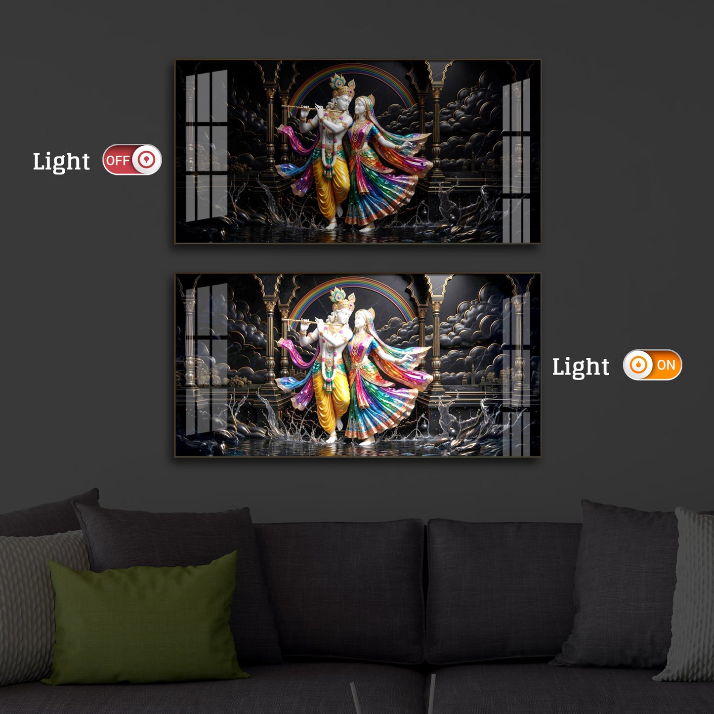 Eternal Radha & Krishna Modern Luxury Backlight Horizontal Wall Art