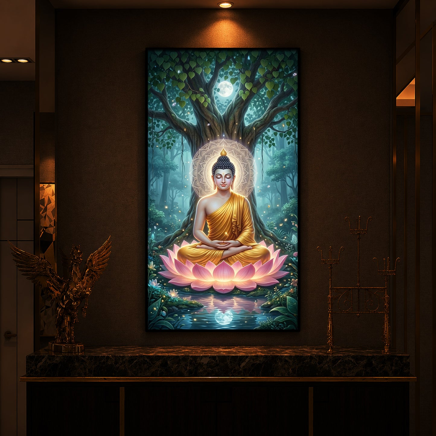Gautam Buddha Modern Luxury Backlight Vertical Wall Art