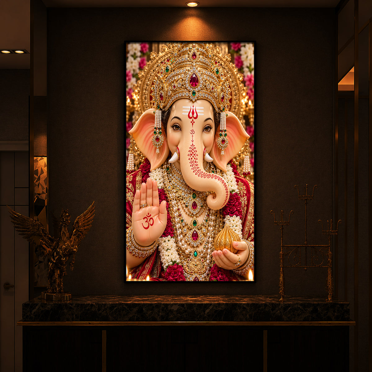 Lord Ganesha Divine Blessings Modern Luxury Backlight Vertical Wall Art