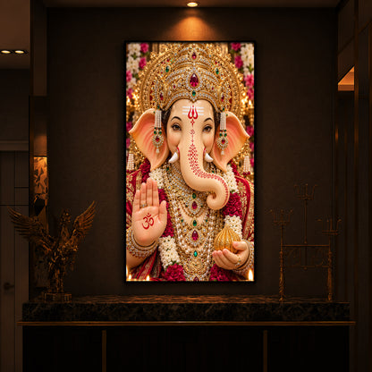 Lord Ganesha Divine Blessings Modern Luxury Backlight Vertical Wall Art