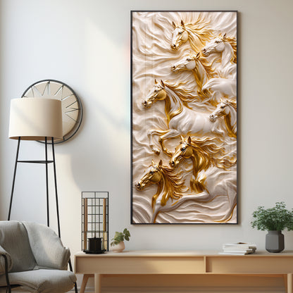 White & Gold Horses Premium Acrylic Vertical Wall Art