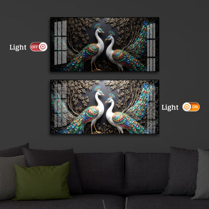 Serene Peacock Modern Luxury Backlight Horizontal Wall Art