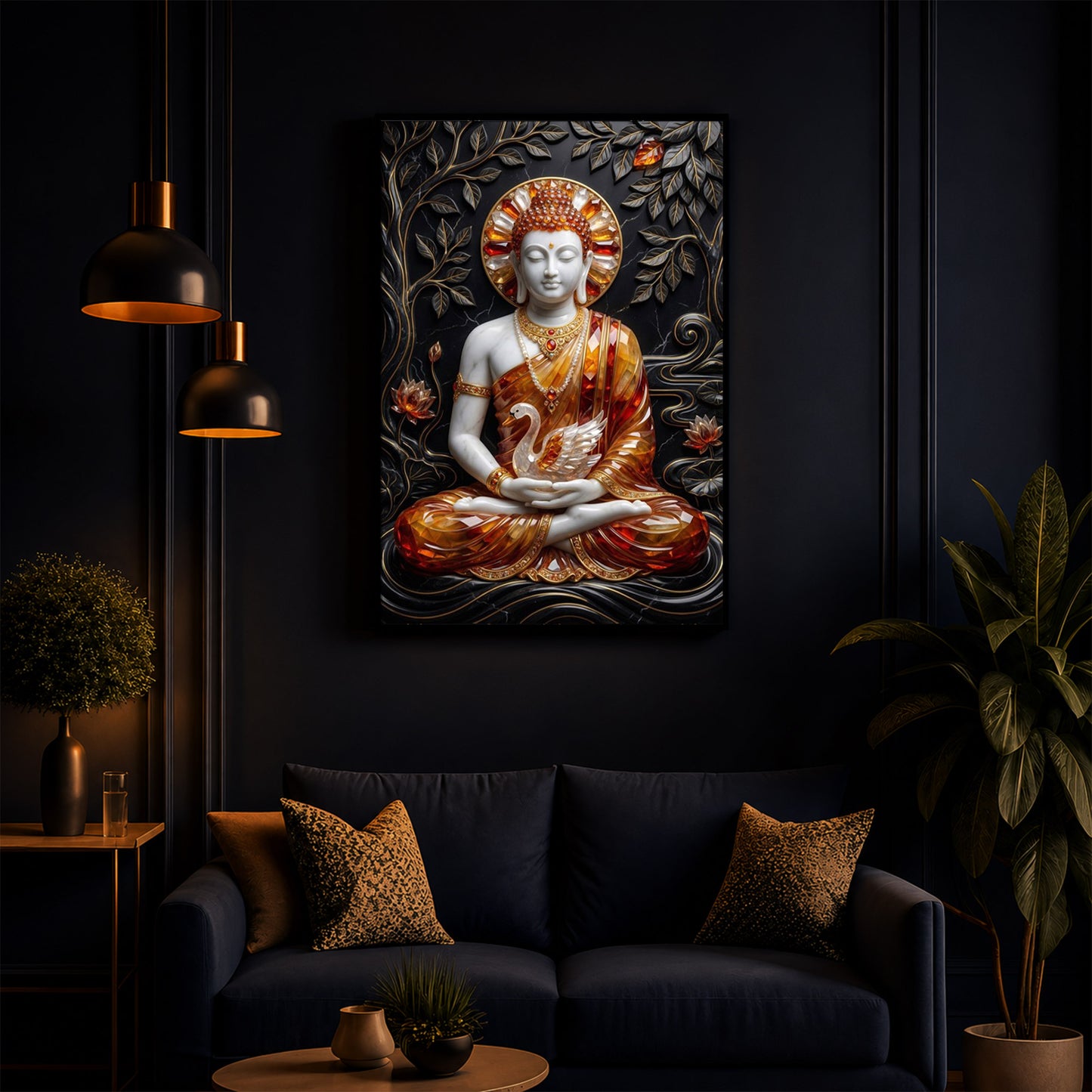 Golden Lord Buddha Modern Luxury Backlight Vertical Wall Art