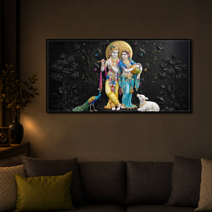 Depicting Radha Krishna Modern Luxury Backlight Horizontal Wall Art