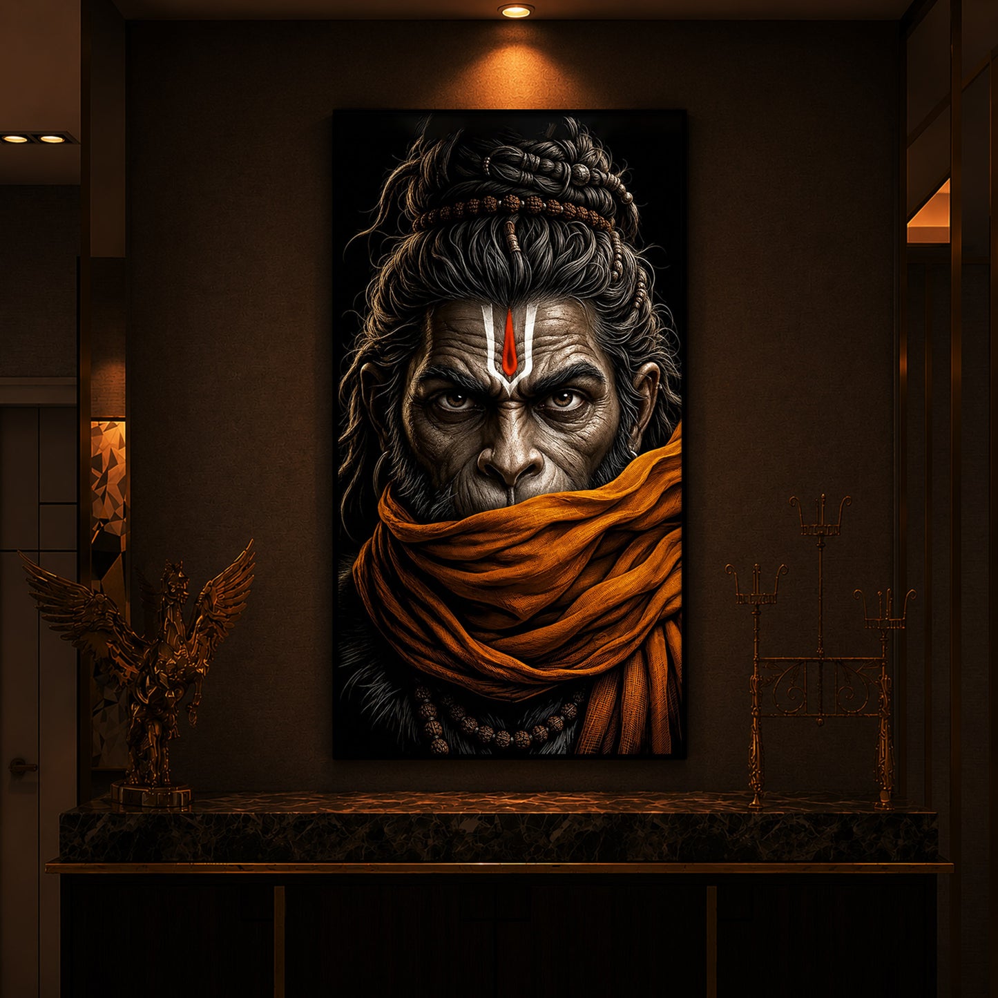 Ram Bhakt Hanuman Modern Luxury Backlight Vertical Wall Art