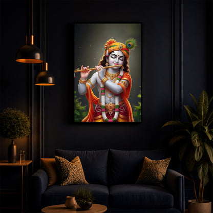 Shri Krishna Modern Luxury Backlight Vertical Wall Art