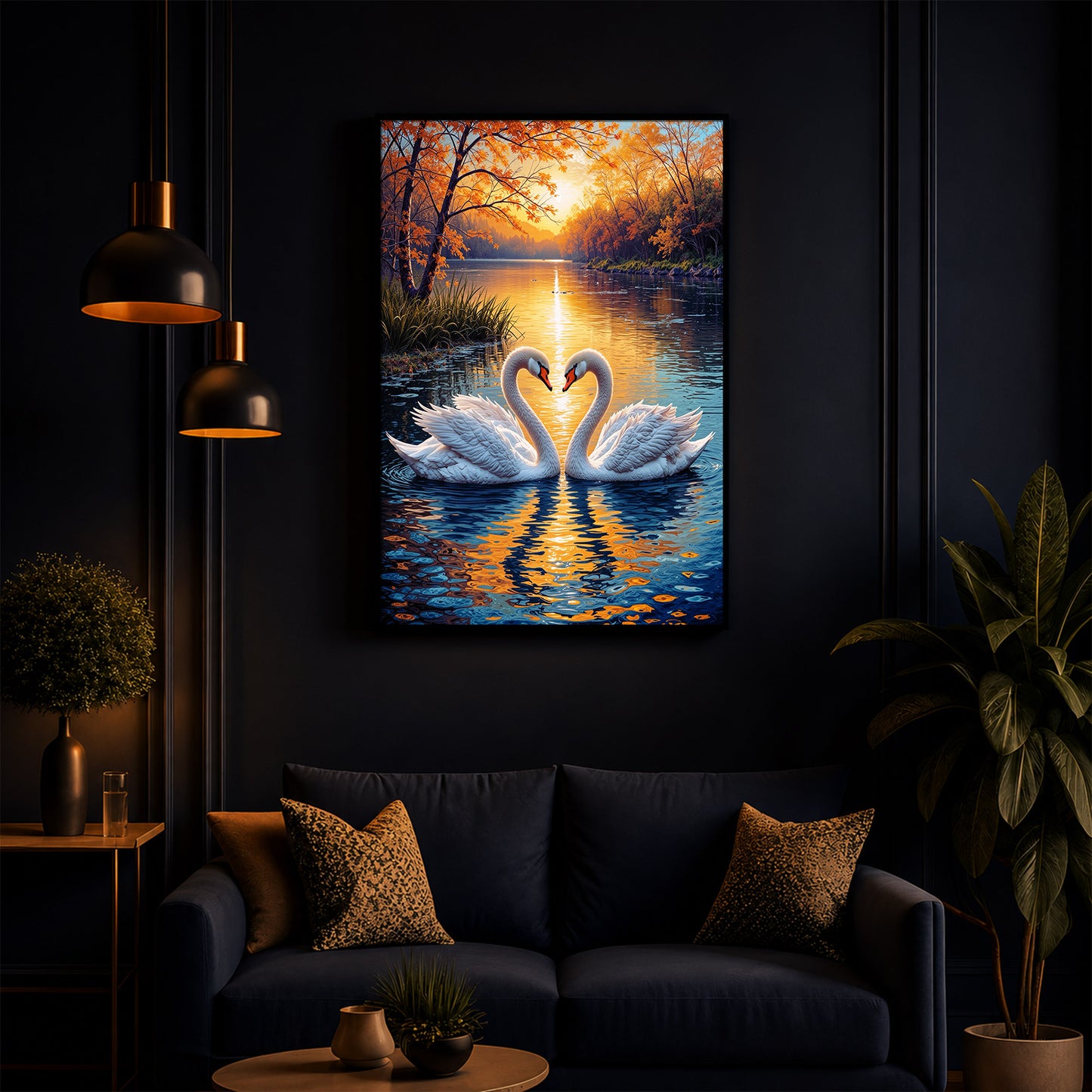 Romantic Swan Modern Luxury Backlight Vertical Wall Art