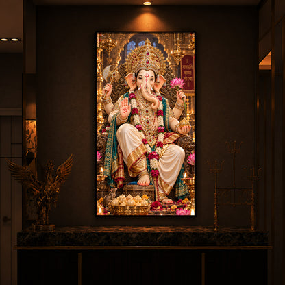 Ganapati Bappa Divine Blessings Modern Luxury Backlight Vertical Wall Art
