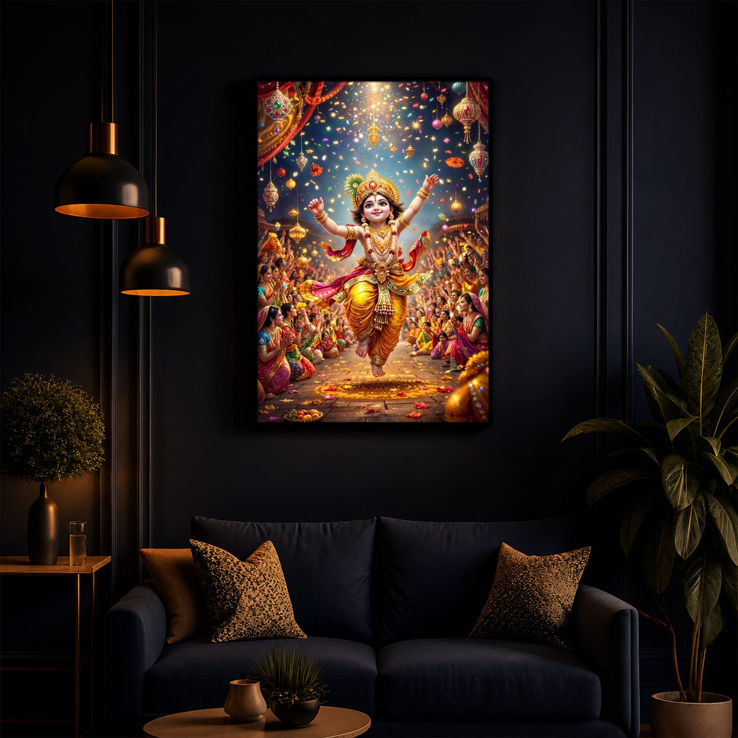 Krishna Janmashtami Modern Luxury Backlight Vertical Wall Art