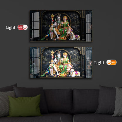 Lord Shiva With Family Modern Luxury Backlight Horizontal Wall Art