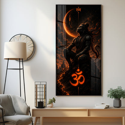 Meditating Lord Hanuman Premium Acrylic Vertical Wall Art