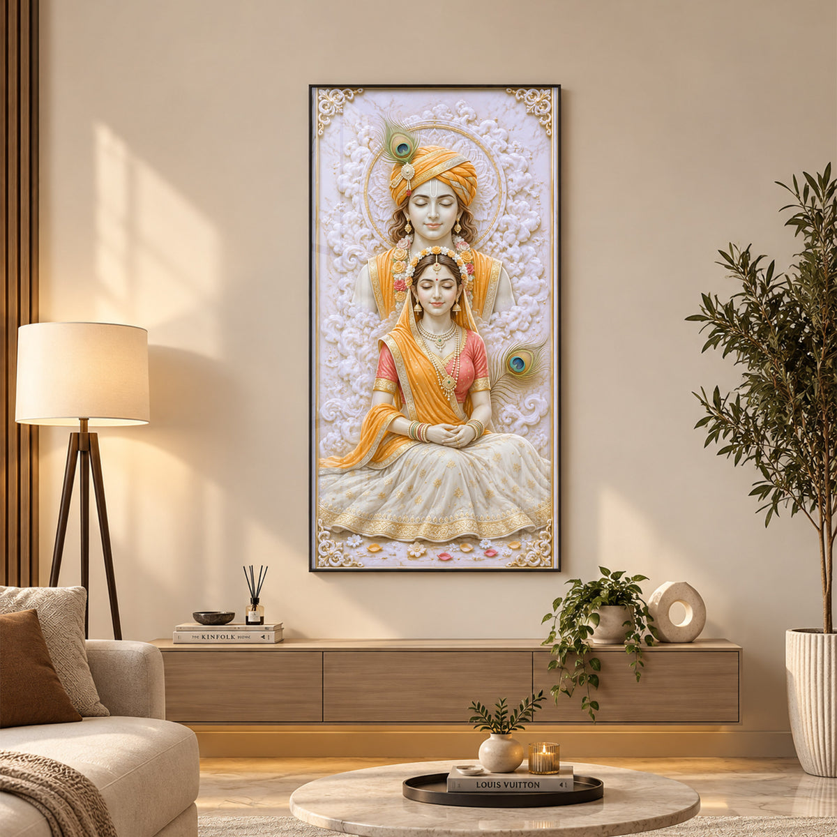 Meditation Radha Krishna Premium Acrylic Vertical Wall Art