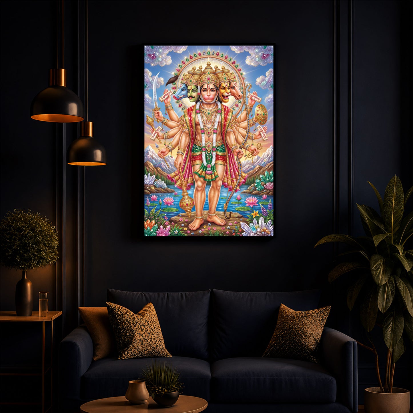 Panchmukhi Lord Hanuman Ji Modern Luxury Backlight Vertical Wall Art