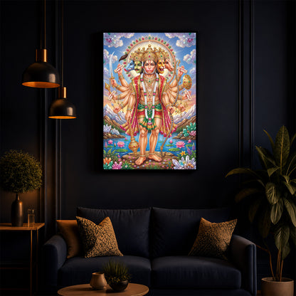 Panchmukhi Lord Hanuman Ji Modern Luxury Backlight Vertical Wall Art