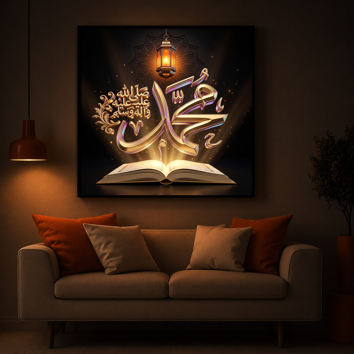 Golden Prophet Muhammad Calligraphy Modern Luxury Backlight Square Wall Art
