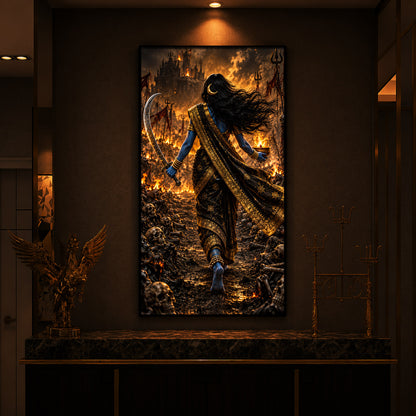Maa Kalaratri Bhadrakali Modern Luxury Backlight Vertical Wall Art