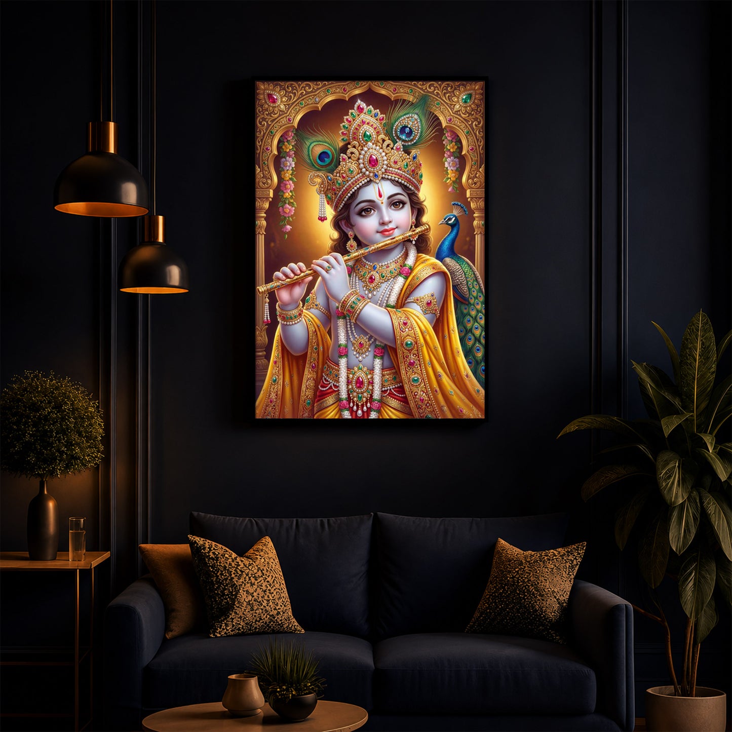 Young Lord Krishna Modern Luxury Backlight Vertical Wall Art