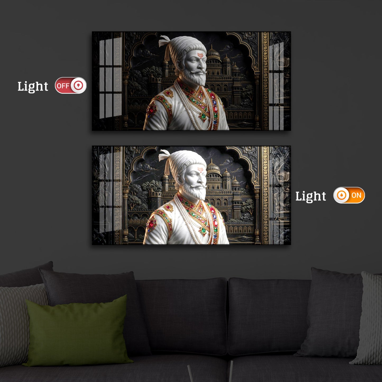 Veer Chhatrapati Shivaji Maharaj Modern Luxury Backlight Horizontal Wall Art