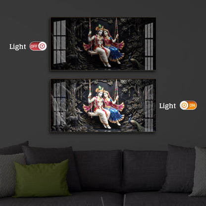 Radha Krishna Swing Modern Luxury Backlight Horizontal Wall Art