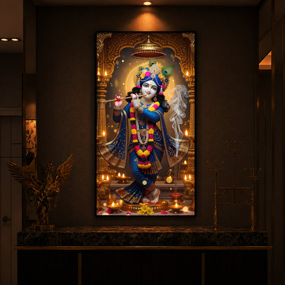 Lord Krishna Ji Modern Luxury Backlight Vertical Wall Art